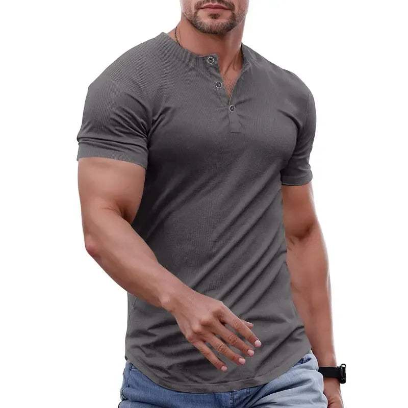 Men's Muscle Slim Fit Button Henley Shirt