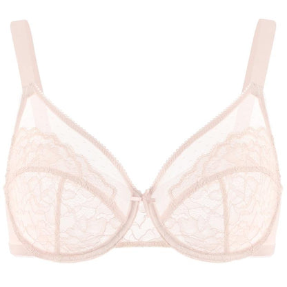 Enchante Floral Lace Plus Size Underwire Unlined Unpadded Minimizer Full Coverage Bra Women's Wear Comfortable Breathable Mesh Cup