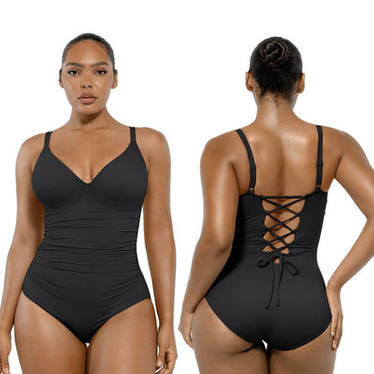 Women's Smart Sculpt Shaping Swimsuit U-Ring Cut Out Slimming Swimwear One Piece Tummy Tucking Bathing Suit