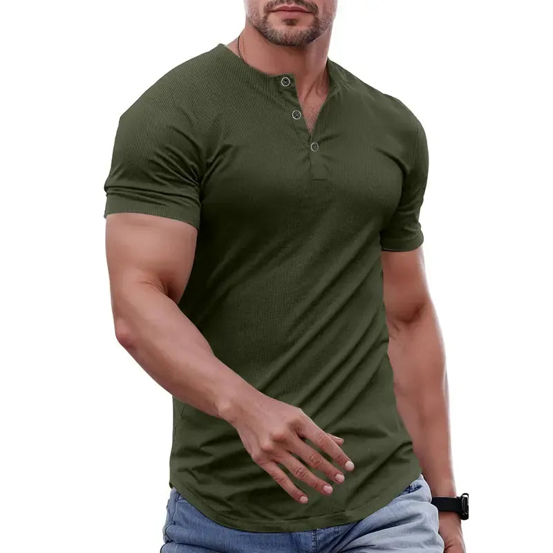 Men's Muscle Slim Fit Button Henley Shirt