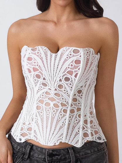 Lace Up Contrast Lace Corset Top Tummy Control Shapewear