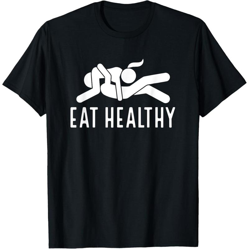 Eat Healthy Lifestyle Theme T - Shirt -Casual Comfortable 100% Cotton Double - Sided Digital Printing