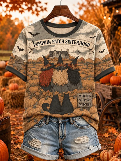 Pumpkin Patch Sisterhood Graphic Print Short Sleeve Top