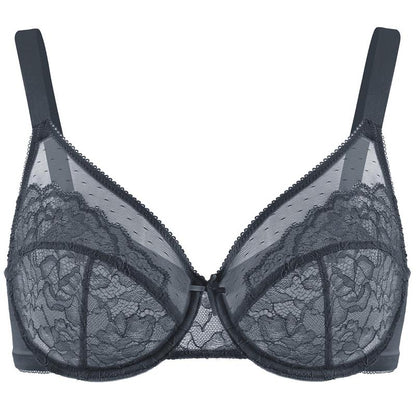 Enchante Floral Lace Plus Size Underwire Unlined Unpadded Minimizer Full Coverage Bra Women's Wear Comfortable Breathable Mesh Cup