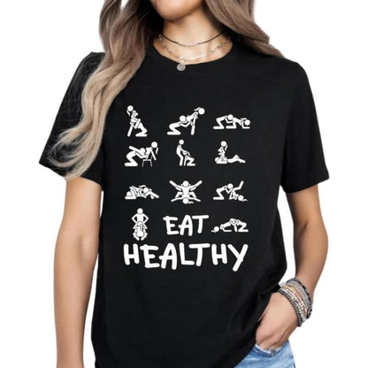 Eat Healthy Lifestyle Theme T - Shirt -Casual Comfortable 100% Cotton Double - Sided Digital Printing