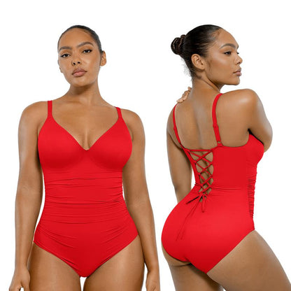 Women's Smart Sculpt Shaping Swimsuit U-Ring Cut Out Slimming Swimwear One Piece Tummy Tucking Bathing Suit