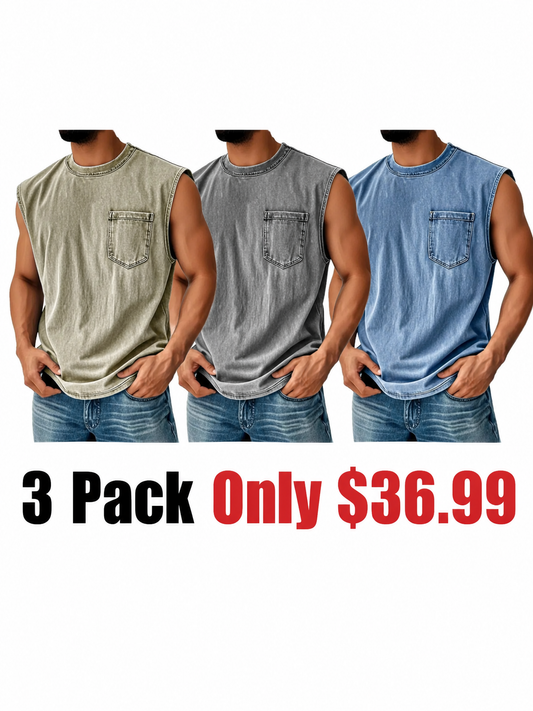 Men's Vintage Distressed Casual Solid Color Sleeveless Vest