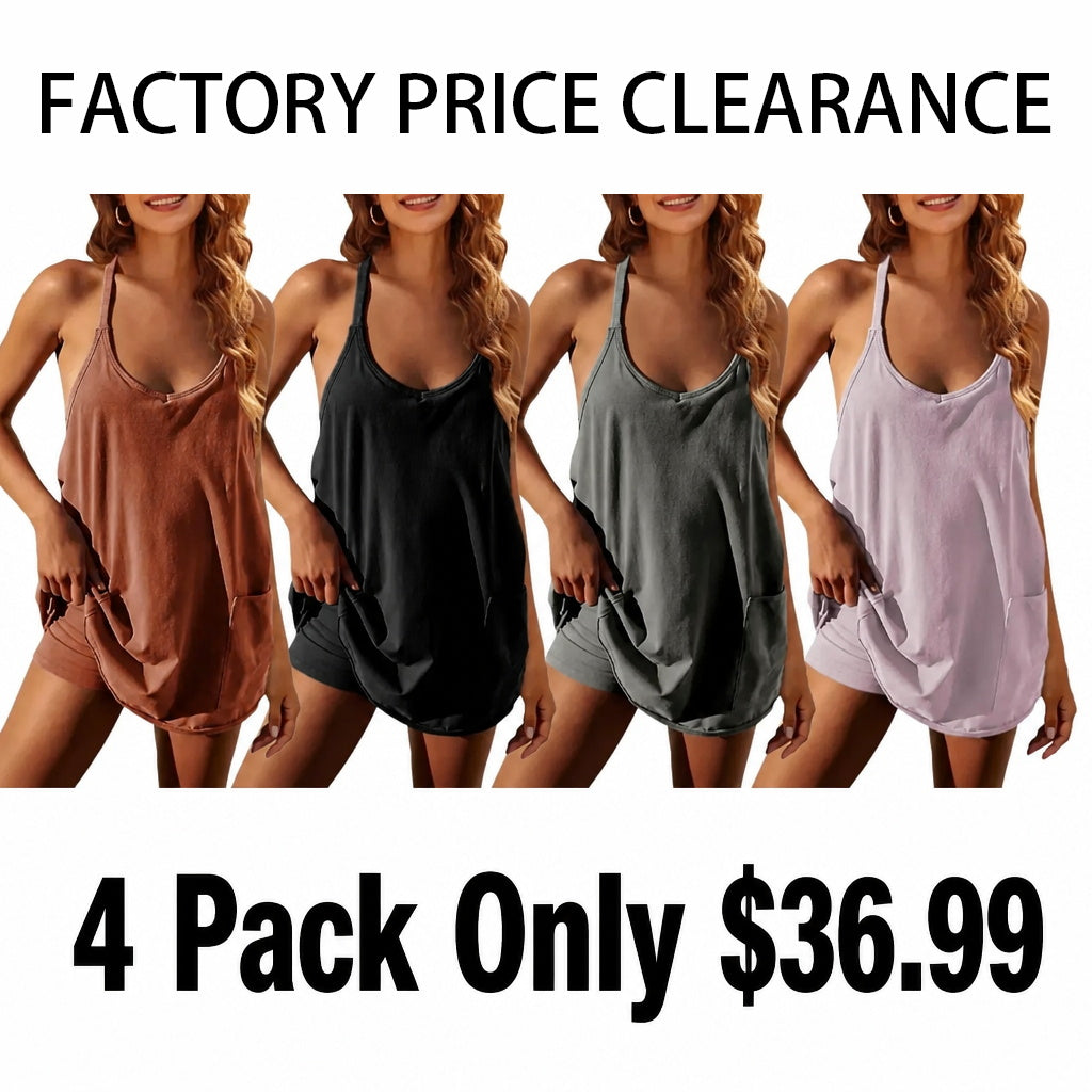 Women's Athletic Sleeveless Mini Dress with Built-in Shorts