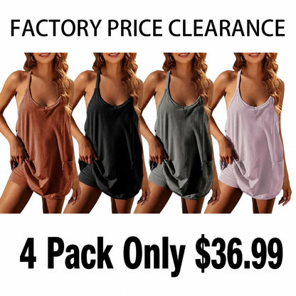 Women's Athletic Sleeveless Mini Dress with Built-in Shorts