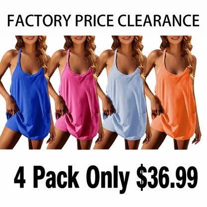 Women's Athletic Sleeveless Mini Dress with Built-in Shorts