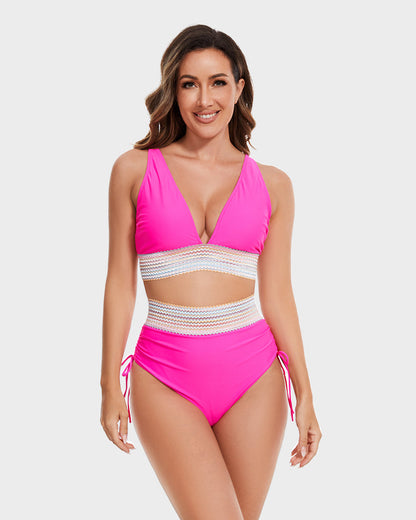 🎁Last Day 49% OFF🔥 High Waisted Tummy Control Color Block Bikini Sets