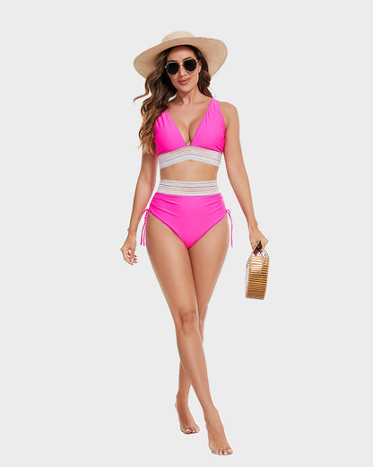 🎁Last Day 49% OFF🔥 High Waisted Tummy Control Color Block Bikini Sets