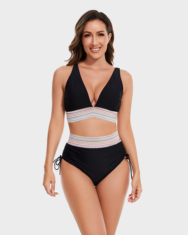 🎁Last Day 49% OFF🔥 High Waisted Tummy Control Color Block Bikini Sets