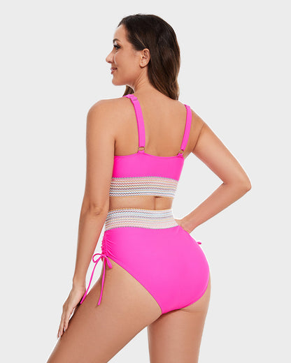 🎁Last Day 49% OFF🔥 High Waisted Tummy Control Color Block Bikini Sets