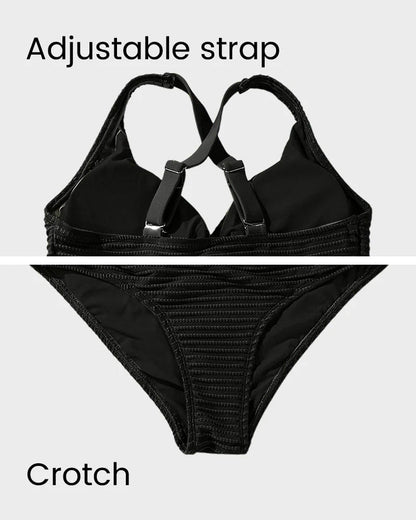 Textured Knot-Front High-Waisted Bikini Set