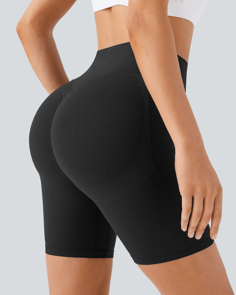 High Waisted Butt Lifting Tummy Control Side Pocket Shaping Training Shorts 7"