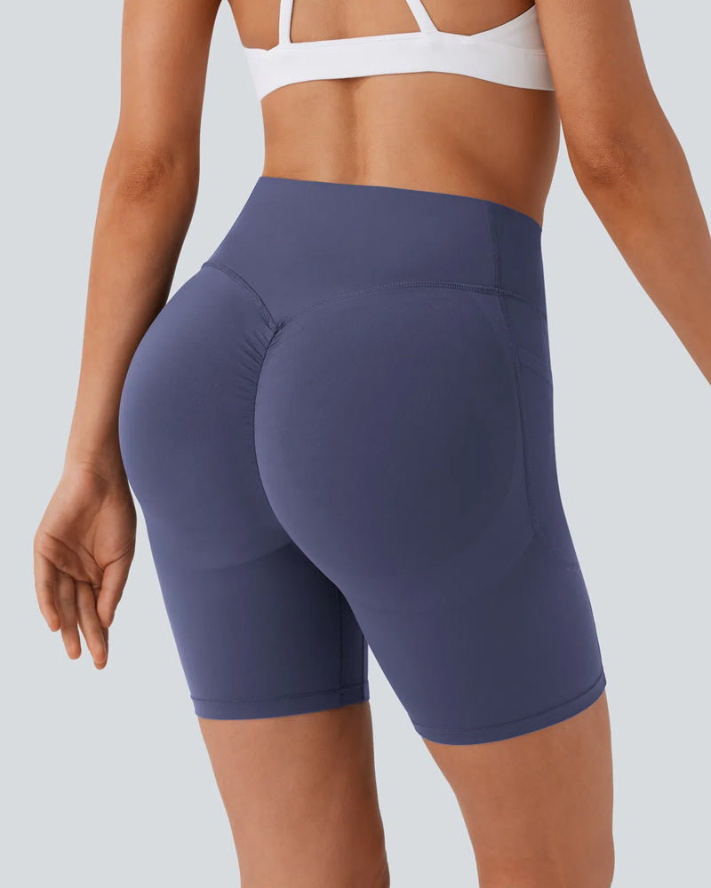 High Waisted Butt Lifting Tummy Control Side Pocket Shaping Training Shorts 7"