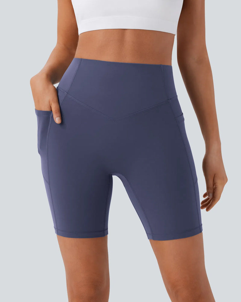 High Waisted Butt Lifting Tummy Control Side Pocket Shaping Training Shorts 7"