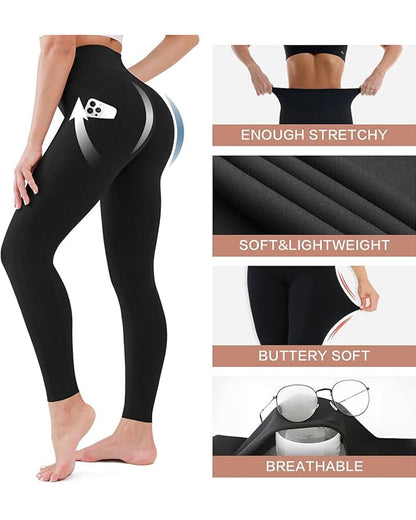 High Waisted Butt Lifting Tummy Control Side Pocket Shaping Training Leggings(2 Pack)
